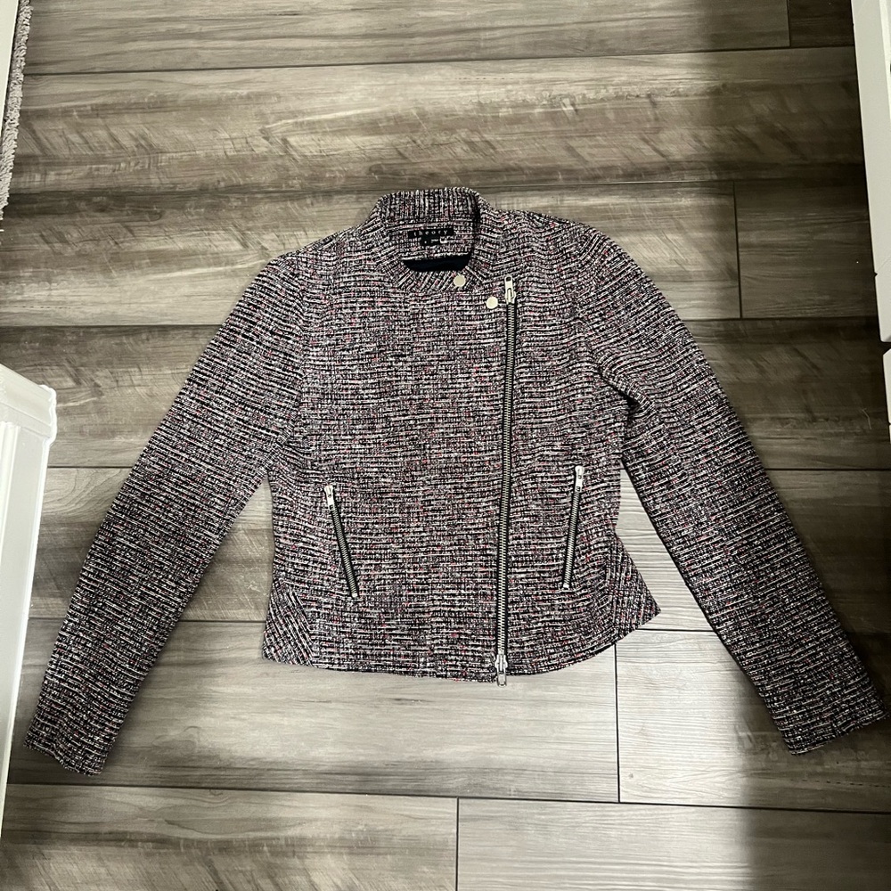 Theory Black and White Tweed Biker Jacket